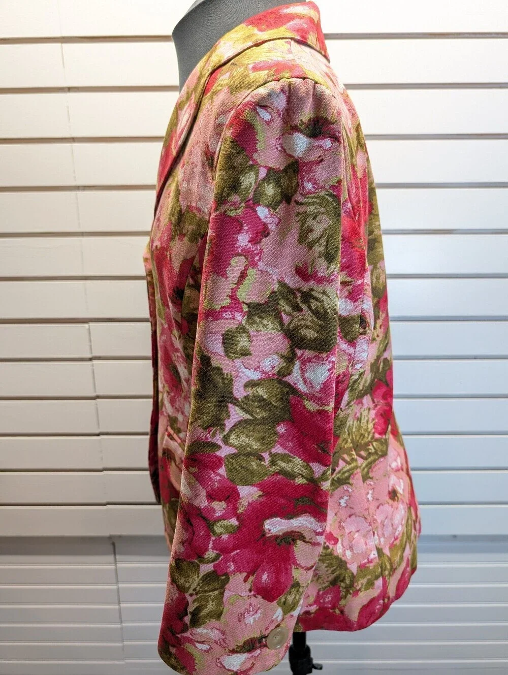 ANN TAYLOR Women's Watercolor Floral Silk Structured Blazer Jacket Pink Size 14